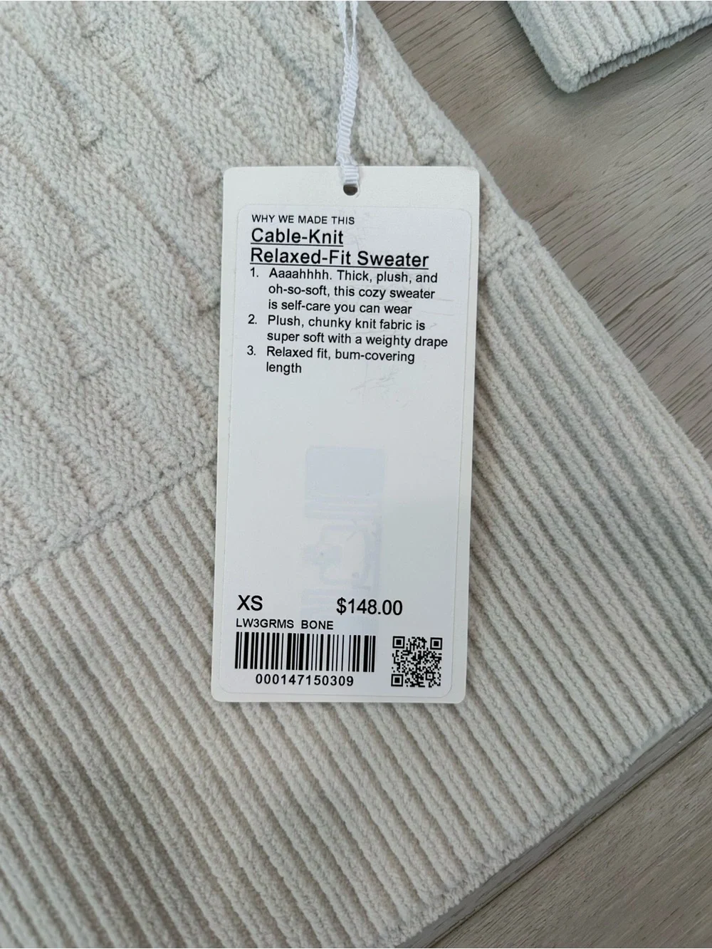 Lululemon Cable-Knit Relaxed-Fit Sweater Bone XS NWT